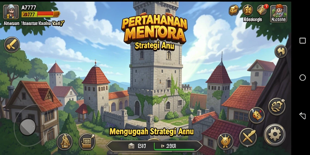 Tampilan seru gameplay Tower Defense A7777 dengan menara strategis.