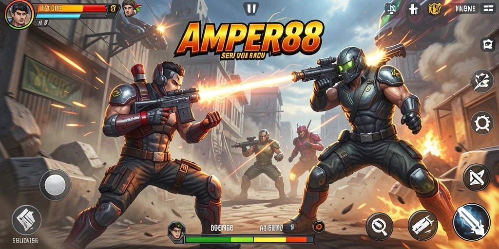Tampilan gameplay yang dinamis dan penuh aksi dari AMPER88.