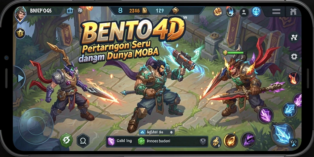 Tangkapan layar gameplay seru BENTO4D dalam pertempuran tim MOBA.