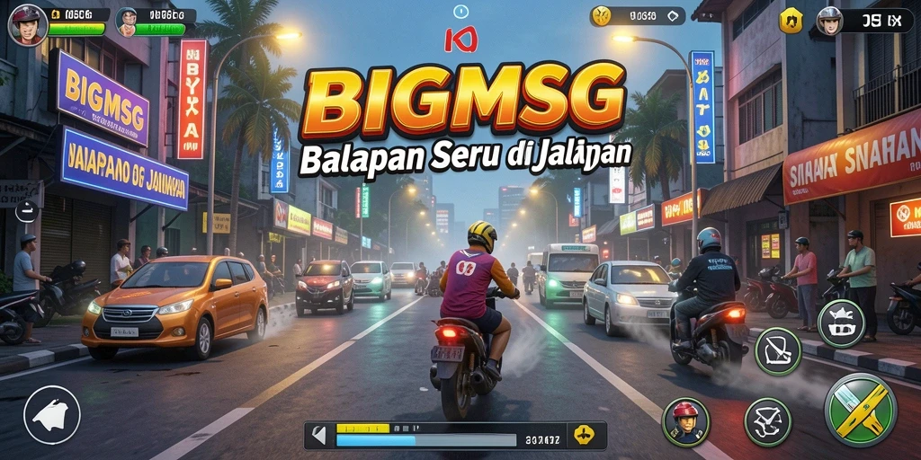 Screenshot utama gameplay BIGMSG yang menampilkan aksi balapan seru.