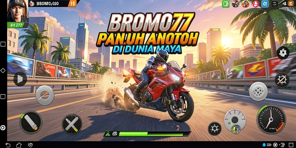 Tampilan gameplay mendebarkan dalam balapan motor BROMO77.