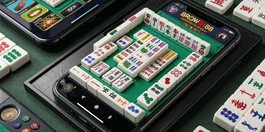 Tampilan seru gameplay BROWIN88 dengan ubin Mahjong.