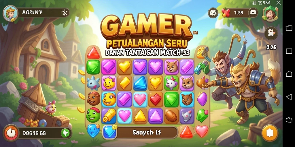 Screenshot utama GAMERP menampilkan gameplay seru dari tantangan Match-3.