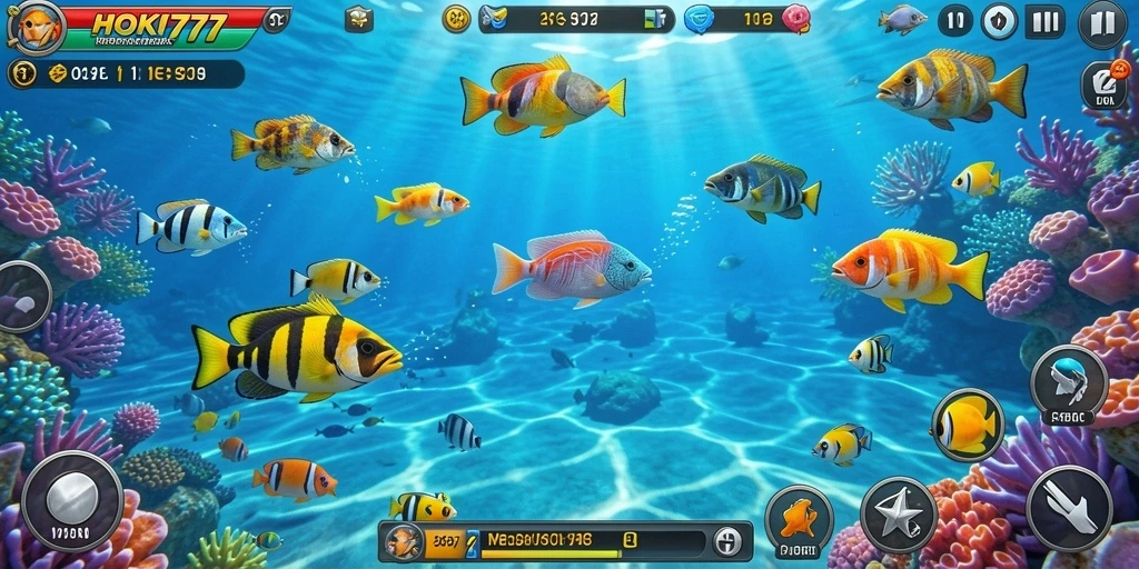Screenshot HOKI777 menampilkan gameplay menangkap ikan yang menyenangkan.