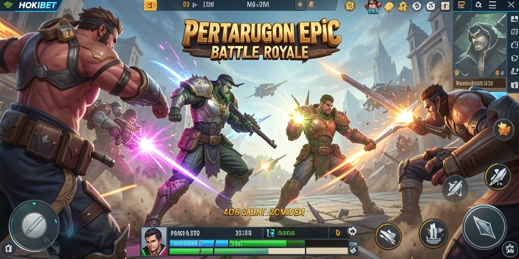 Tampilan gameplay seru HOKIBET dengan pertempuran intens di arena Battle Royale.