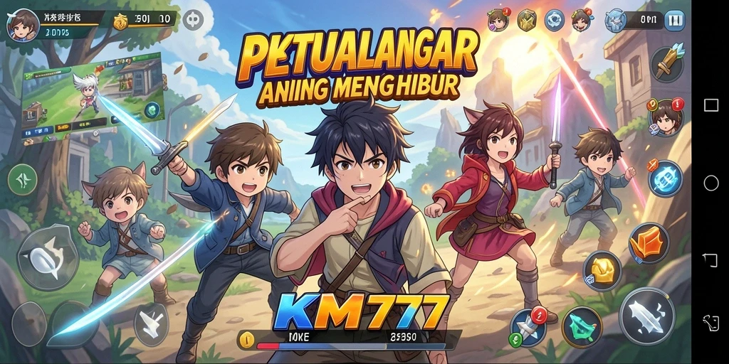 Screenshot gameplay KM777 menampilkan aksi karakter anime yang dinamis.