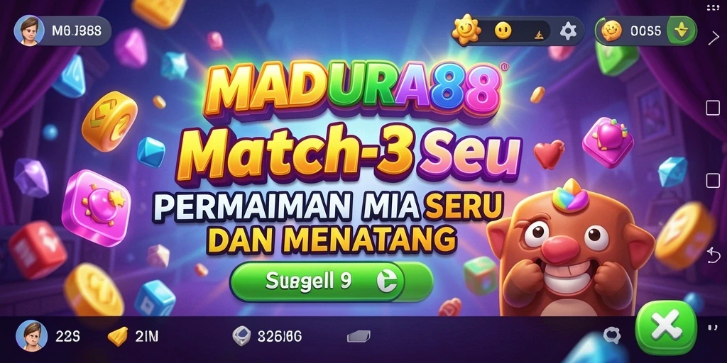 Screenshot MADURA88 menampilkan gameplay Match-3 yang penuh warna dan seru.