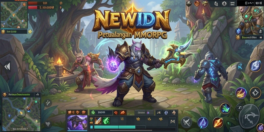 Screenshot gameplay NEWIDN yang menunjukkan pertarungan epic antara pemain dan monster.