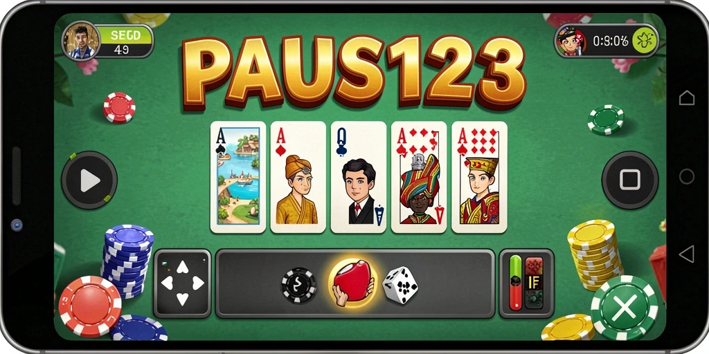 Screenshot utama PAUS123 menampilkan aksi seru permainan Domino.