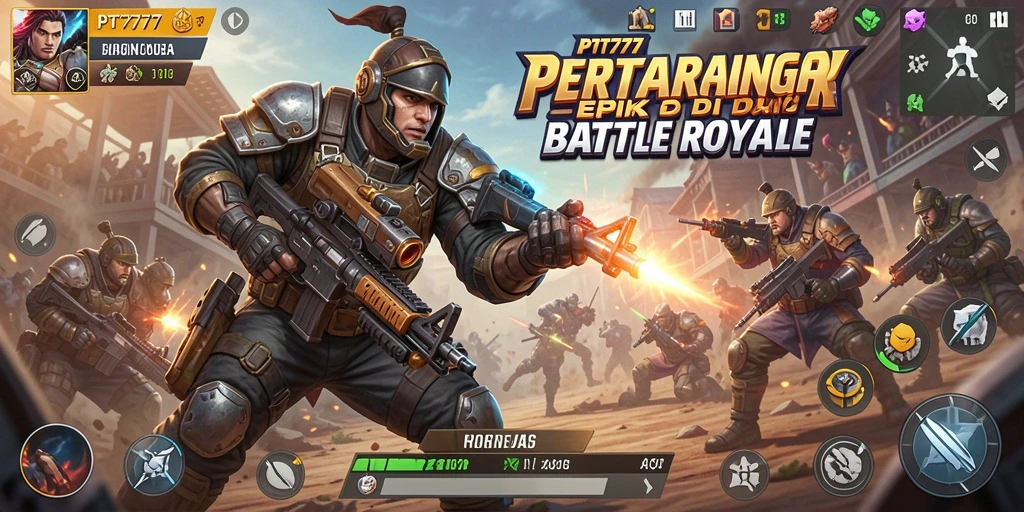 Tampilan gameplay PT777 yang penuh aksi dalam mode Battle Royale.