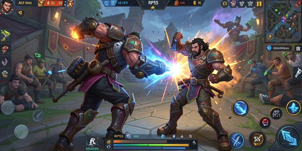 Tampilan dinamis dari pertarungan dalam RP55 di arena MOBA.
