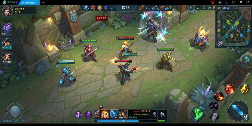 Screenshot utama menampilkan aksi seru di dalam pertandingan MOBA.