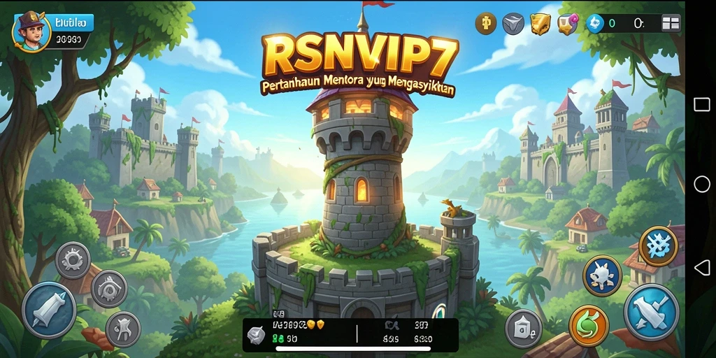 Screenshot gameplay RSNVIP7 menampilkan aksi menara yang dinamis dalam pertempuran Tower Defense.