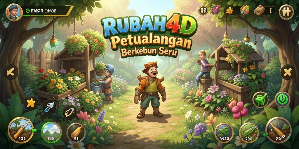 Tangkapan layar gameplay RUBAH4D menampilkan kebun yang indah dan tanaman subur.