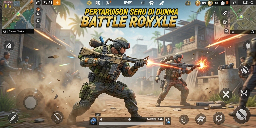 Tampilan seru gameplay RVIP1 dalam pertarungan Battle Royale.