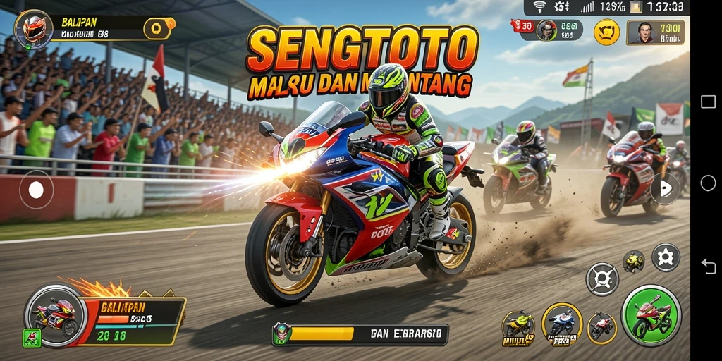 Tampilan gameplay SENGTOTO menampilkan aksi balapan motor yang mendebarkan.