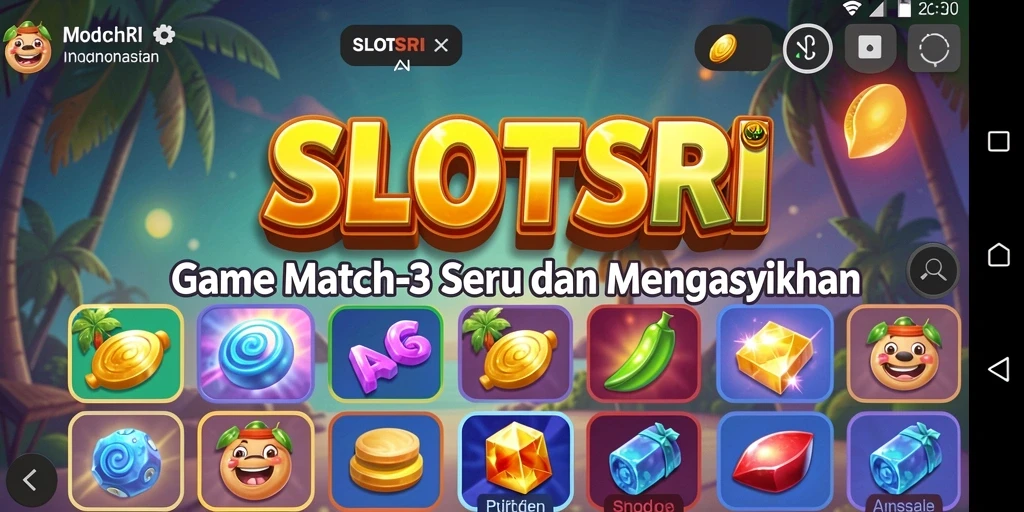 Screenshot gameplay SLOTSRI menampilkan momen menyenangkan dalam permainan Match-3.