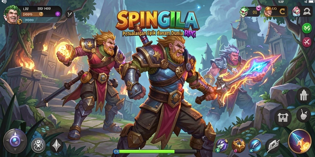 Screenshot utama SPINGILA menampilkan aksi seru dalam gameplay RPG.