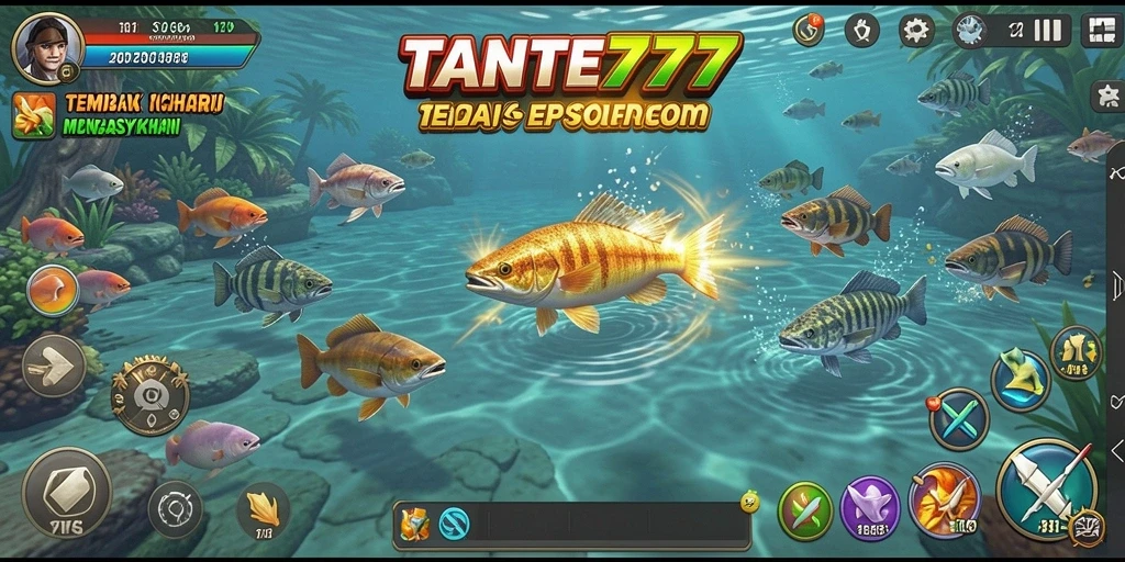 Tampilan gameplay TANTE777 dengan aksi menembak ikan yang seru.