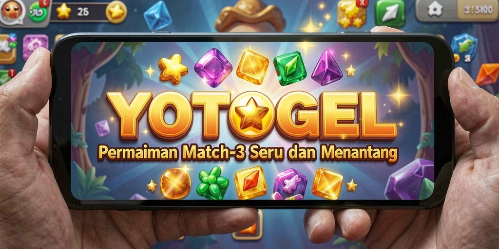 Tampilan gameplay YOTOGEL dengan elemen match-3 yang berwarna-warni.